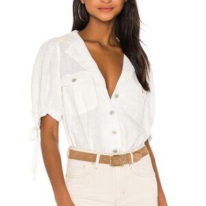 NWT FREE PEOPLE Safari Babe Button Down Blouse Short Sleeve Linen Blend Ivory M